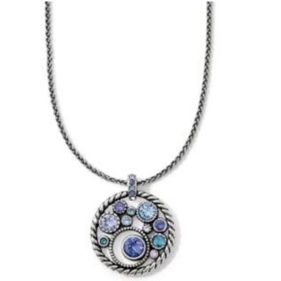BRIGHTON HALO TANZANITE PURPLE Blue HUES SWAROVSKI CRYS Silver ROUND NECKLACE - Picture 1 of 7
